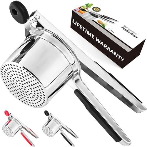 WIHBOIR Large 15 oz Stainless Steel Potato Ricer with Silicone Grip - Heavy Duty Ricer for Mashed Potatoes, Purees