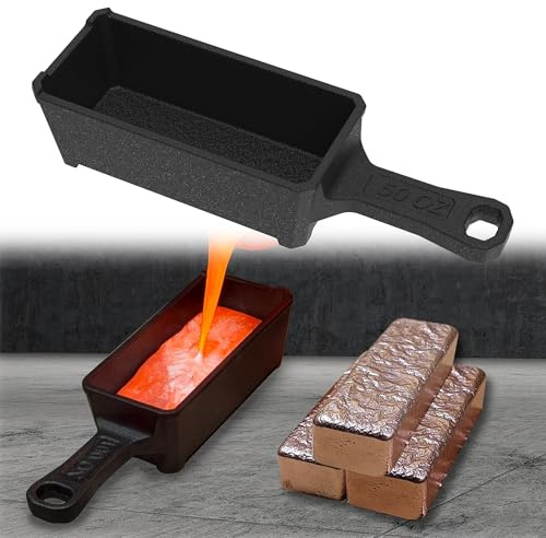 Nelyrho 50oz Troy Ounce Cast Iron Ingot Mold with Handle for Metal Casting | Designed for melting, casting & refining gold, silver, copper, aluminum and brass, ideal for metal projects, black