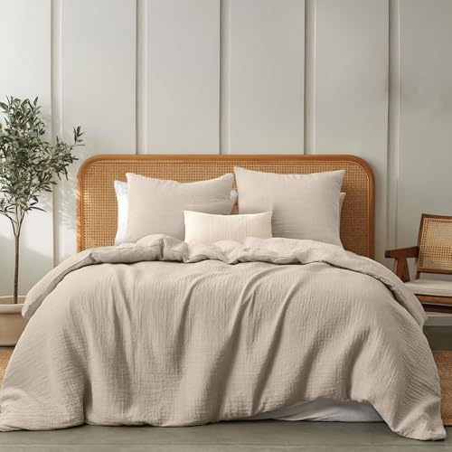Dreamzie Funda Nordica Cama 200 Algodon - Juego de Cama con Funda de Edredón 220x240 y 2 Fundas de Almohada 80x80 cm - Blanco - Tejido de Muselina - Certificada Oeko-Tex