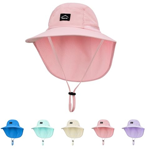 ZOORON Kids Sun Hat with Neck Flap UPF 50+ UV Protection Wide Brim Breathable Fishing Safari Beach Summer Hat for Boys Girls Pink