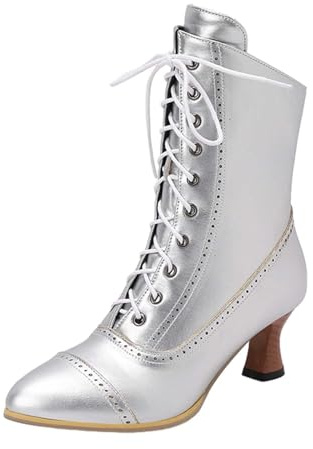 Generisch Bottines vintage victoriennes pour femme - Bottes gothiques à lacets - Bottes d'hiver - Bottes de randonnée - Bottes de travail - Bottes chaudes en daim - Bottes d'hiver pour femme