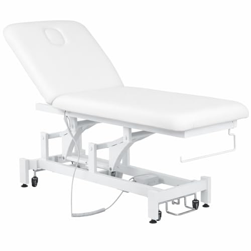 PLUS SANTE – Table d’Examen électrique FOBIA 2 Plans, Hauteur réglable par Moteur, Dossier inclinable, revêtement PU Facile à Nettoyer (Blanc, 70 cm (Porte-Rouleau et roulettes))