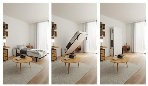 WallBedKing Morphy Studio väggsäng – Komplett modulärt multisystem (SizeFlex™ + TypeFlex™), platsbesparande fällsäng (80x200 cm, vertikal)
