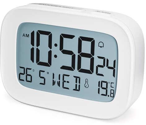 HOMVILLA Sveglia da Comodino Digitale a Batteria – Sveglia con Retroilluminazione, Temperatura, Snooze e Formato 12/24 Ore per Viaggi e Casa – Batterie Incluse