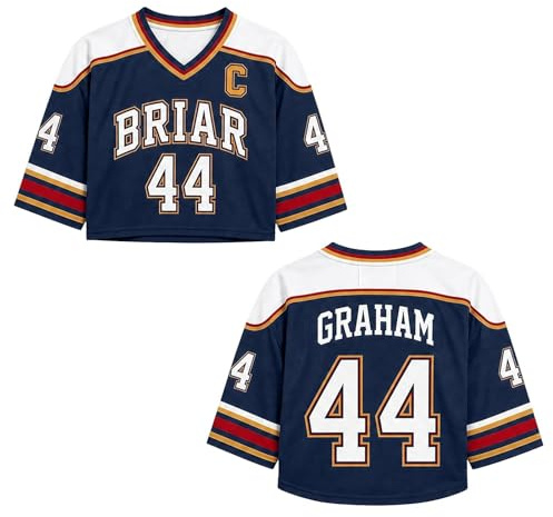 Maillot Grahams 44 Imprimé Col V Crop Tops Uniforme de Hockey sur Glace Casual Manches Courtes Sport Maillot de Hockey Training Clothing (01-1-Dark Blue, S)