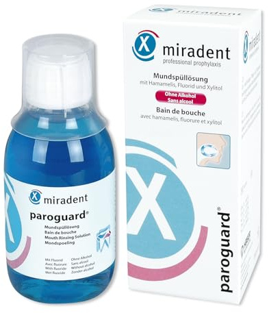 miradent paroguard Mundspüllösung 200 ml mit 250 ppm Fluorid | gebrauchsfertig | remineralisiert | schützt vor Zahnfleischreizung | ohne Alkohol