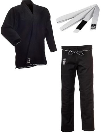 Ju-Sports BJJ Starter Gi Fortaleza Schwarz + BJJ Gürtel Blau A4 I Leichter & solider Brazilian Jujutsu Anzug für Einsteiger I BJJ Gi Herren I 100% Baumwolle