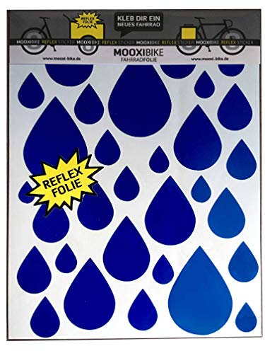 MOOXIBIKE I Sticker Set Rain blau reflektierend, für Cargobike, Lastenrad, Fahrrad, Scooter, Roller & Helm, auch für Rennrad, Trekkingrad, Fixie, Mountainbike, Hollandrad, Citybike, Rollator & E-Bike