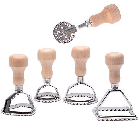 MASTER FENG Coupeurs de Ravioli, Emporte Piece Ravioli en Bois Poignée et Bord à Roulette à Pâte Ustensiles pour Pâtes - Lot de 4