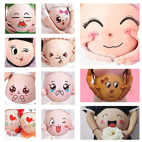 ALINILA 12 Sheets Face Pregnant Belly Bump, Belly Casting Kit Pregnancy Gifts for Pregnant Women Facial Expressions Pregnancy Baby Bump Belly Stickers Maternity Week Stickers
