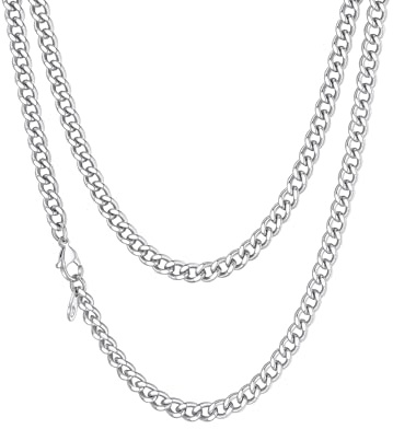 Richsteel Collana a Maglie a Catena Cubana Larghezza 3MM/6MM/9MM/12MM Lunghezza 18/22/26/28/30 Collana Unisex con Catena di Cordoli per Gioielli Placcata Oro/Nero/Acciaio Inossidabile