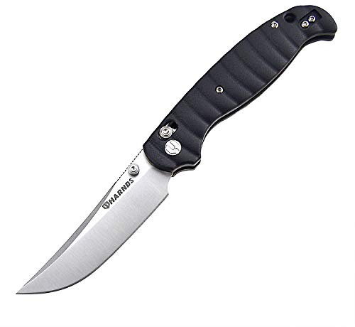 Harnds Giant Silkworm Cuchillo Plegable con Hoja de Acero Sandvik, Cuchillo para Exteriores Mango G10 Cuchillo de Bolsillo para Camping con Clip de Bolsillo Reversible (Negro)