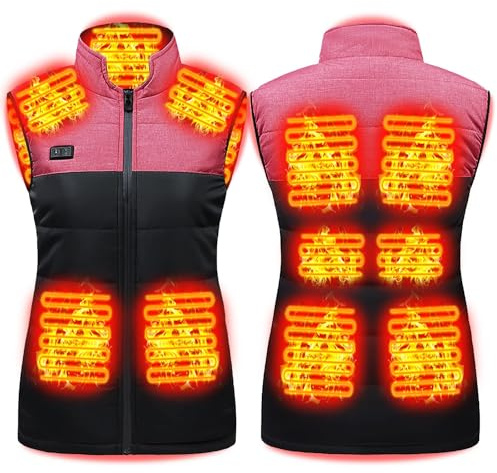 Heated Vest for Men Woman, Electric USB Warmer Jacket with 11 Heating Zones, Lightweight Heated Gilet, for Fishing Hunting (UK, Alpha, L, Regular, Regular, Pink)