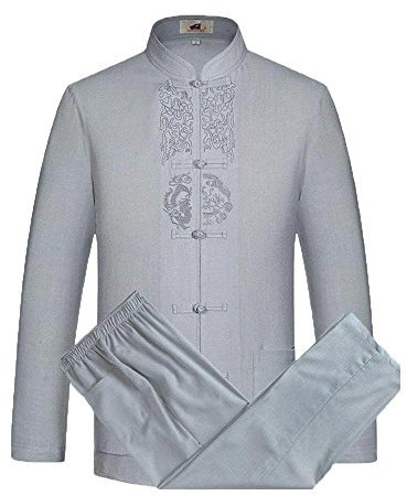 Rubruan Herren Kung Fu Anzug - Traditionelle Chinesische Tangzhuang Kleidung Kampfkunst Tai Chi Wushu Wing Chun Lange Ärmel Jacke und Hose Orientalische Muster Stoffdruck Uniform