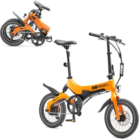 MiRiDER 16 Inch Folding Electric Bike 250W – Compact Lightweight Commuter eBike, Magnesium Alloy Frame, 45 Mile Range, 36V Samsung Battery, Fast Charge, UK Engineered (Single Speed, Ember Orange)