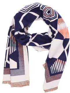 QUEEN HELENA Sciarpa Invernale Morbida Stola Coprispalle con Fantasia Casual Donna SC204 (Blu, Taglia Unica)