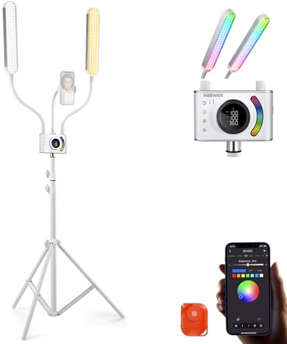 NEEWER Kit Luz Esteticista RGB Actualizado con App Control/Barra Táctil, Iluminación Video LED Doble Brazo con Soporte Móvil/Bolsa, 2500K-10000K Lámpara para Maquillaje Pestañas Cejas Tatuaje, BH40C