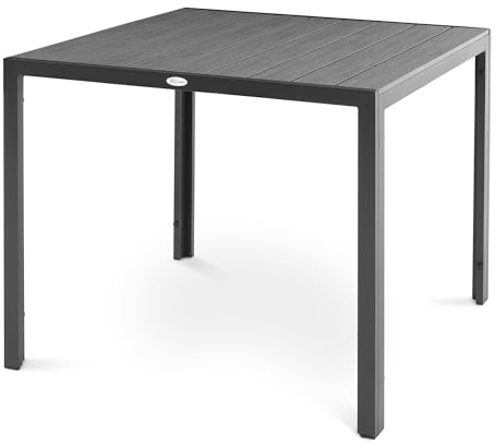 di volio Gartentisch Pesaro 90×90 cm – höhenverstellbarer Balkontisch, Esstisch für 4 Personen, wetterfester Terrassentisch aus Aluminium und Polywood in Holzoptik (Grau)