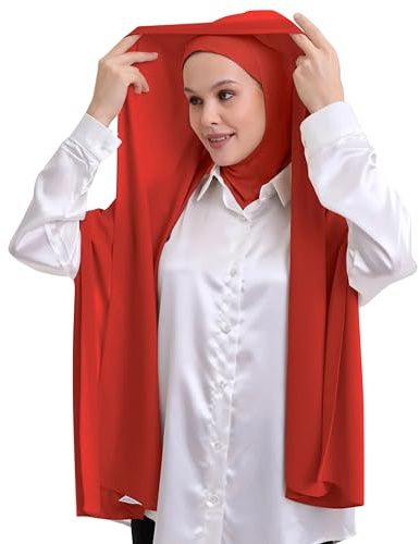 NAJMA Hijab soie de médine 2 en 1 Hijab avec bonnet cagoule intégré et attaché au foulard à enfilet pratique,Hijab sport respirant attaché avec voile,hijab ninja opaque léger doux pratique,