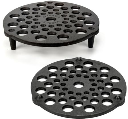 IPROUDER Cast Iron Trivet 2 PCS Set, 8-inch, Meat Rack, Cast Iron Grate for Dutch Ovens, Raise Food in Dutch Oven, Used as Burner Diffuser, Use Directly on Camp Fire, Used as Trivet on Table