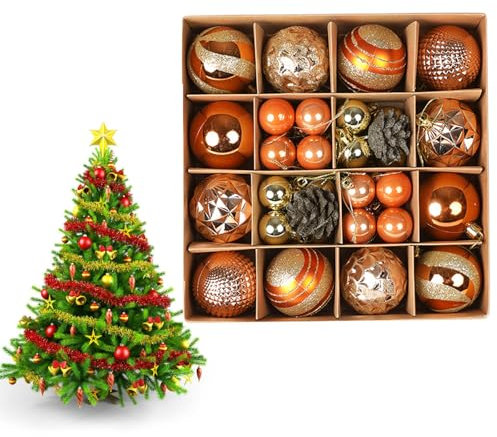 44pcs Christmas Baubles Tree Decorations,Orange Xmas Ball Ornaments 3cm 6cm Mini Baubles Hanging Ball Plastic Christmas Bauble for Xmas Tree Decorations,Home Party,Wedding Decor