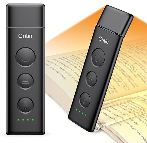 Gritin Lampe de Lecture Rechargeable, Liseuse Lampe Clip au Lit, 3 Couleurs Protection des Yeux & 5 Luminosités Réglables en Continu, Compacte et Durable, Cadeaux pour Lecteurs de Livres-Noir