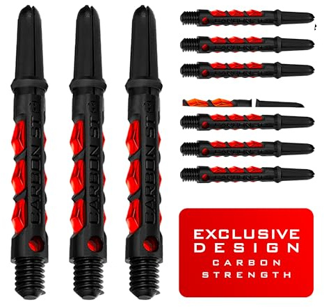 Harrows Darts 3 x Sets of Carbon ST Dart Stems - 9 Dart Shafts in Total - Available in 3 sizes - Tough Carbon Composite (RED, MIDI)