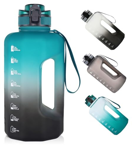 GEMFUL 2.2L Water Bottle Large Capacity Motivational with Time Markers, BPA-Free - Ideal for Gym, Outdoor Activities, and Travel (Green/Black)