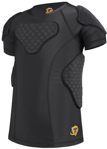 DGYAO Rugby Padded Compression Shirt Top Rib Back Protector Tee Underware for Football Cycling Tennis Youth Boys XL Black
