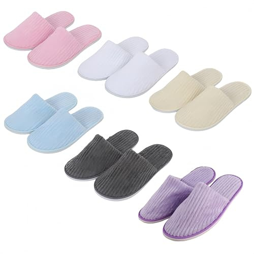 HJYDGJ Lot de 6 paires de pantoufles multicolores en tissu éponge - Pour centre de beauté et fête - Lavables, antidérapants - En polaire corail - Pour hôtel et salle de bain