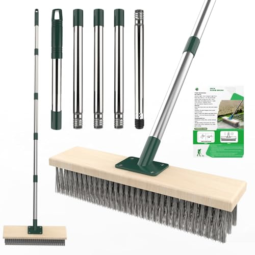 Yard Brush Heavy Duty Wire Broom with 60 Long Handle,BRUSH HEAD11.8,Outdoor Garden Broom Stiff Metal Bristle Brush for Cleaning Weed Moss Algae on Patio, Deck, Garden Swimming Pool