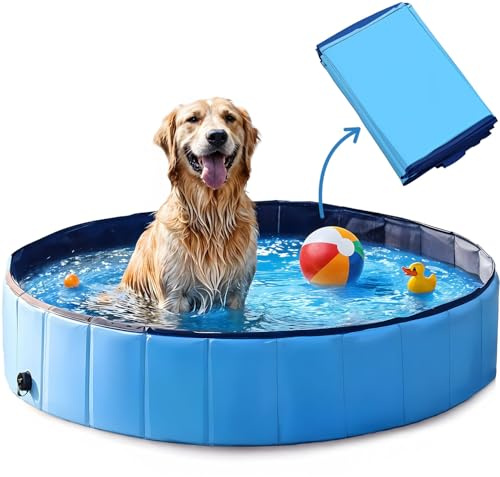 MERSJO Hundpool Dexter, 120 x 30 cm, vikbar pool för hundar och djur, 310 l kapacitet, halkfritt golv, blå