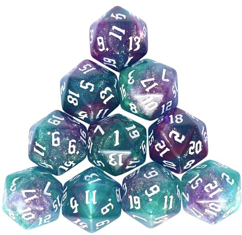 Dzxin Dé 20 Faces, 10 Pièce Dés Polyédriques Jeu de Dés, 20 Faces Dés Jeu de Role pour RPG, MTG, DND, Jeux de Table (Vert + Violet)