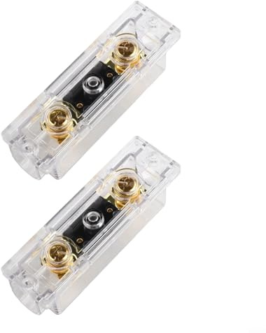 Bebykilemi Kit de fusibles avec 2 supports et 2 fusibles 200 A, porte-fusible automobile robuste avec bornes plaquées or pour systèmes 12 V/24 V/48 V, transparent