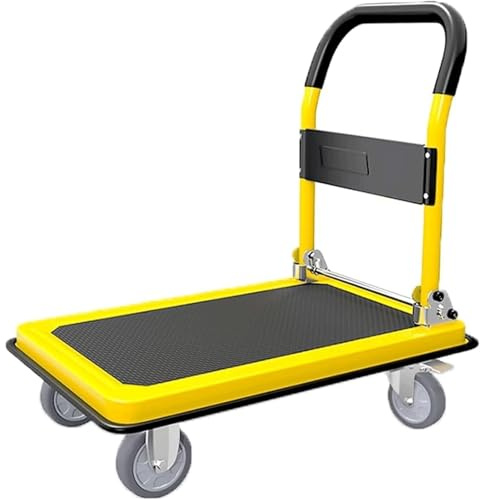 EHVYBDX Rolling Flatbed Cart Dolly Metal Folding Platform Truck with 300KG Weight Capacity Push Cart Brake Design Flatbed Cart with 4 Wheels Trolley Platform Trolley