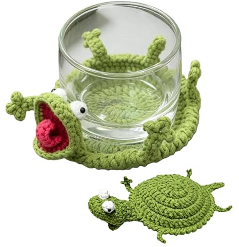 Funny Animal Crochet Coaster, Handgjord Crochet Lizards Coaster, Animal Stickad Mugg Matta för bordsskydd, Skrivbordsdekoration, Inflyttningspresenter (grön)