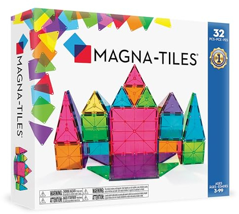MAGNA-TILES Classic 32-Piece Magnetic Construction Set | Magnet Building Blocks | STEM Engineering Toys & Math Manipulatives | Preschool, Classroom, Playroom, Sensory Room Essentials