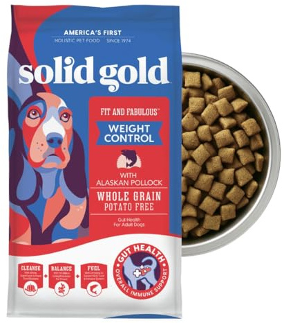 Solid Gold Healthy Weight Management Dry Dog Food for Adult & Senior Dogs - With Pollock, Whole Grain & Probiotics for Gut Health & Digestion Support - Dry Dog Food for Weight Management Support – 4LB