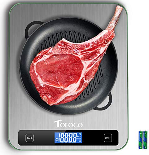 Bilancia digitale da cucina, 20 kg/44 lb, bilancia elettronica da cucina, con superficie di pesatura extra ampia, display LCD ad alta precisione con grande display LCD