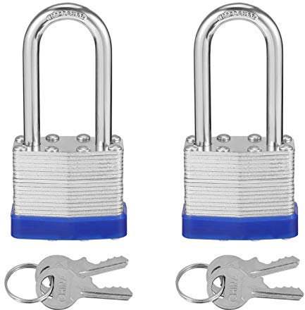 Smilcloud 2 Pack Padlocks with Keys, Long Shackle Padlocks Heavy Duty Key Padlock Weatherproof Locks for Storage Units, Gym Locker, Shed, Garage, Fence