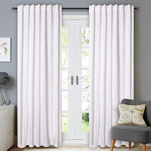 Hausattire Set of 2 Panel Curtains 50 x 108 Inch Slub Cotton Duck Reverse Tab Top Back Tab Semi-Sheer Window Curtain for Farmhouse|Living Room|Bedroom|Home|Office|Shower| Indoor & Outdoor Drapes|White