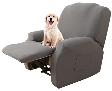 Lydevo Funda para Silla reclinable Funda expandible, Protección para Silla reclinable Juego de 4 con Bolsillos Laterales Funda Antideslizante Lavable,Grau
