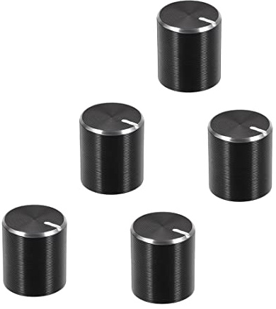 PATIKIL 10mmx10mm Volume Controllo Manopola,Potenziometro Manopola Zuntellata Albero Nero Alluminio 6mm Albero Dia. Manopola Rotativa,5pz