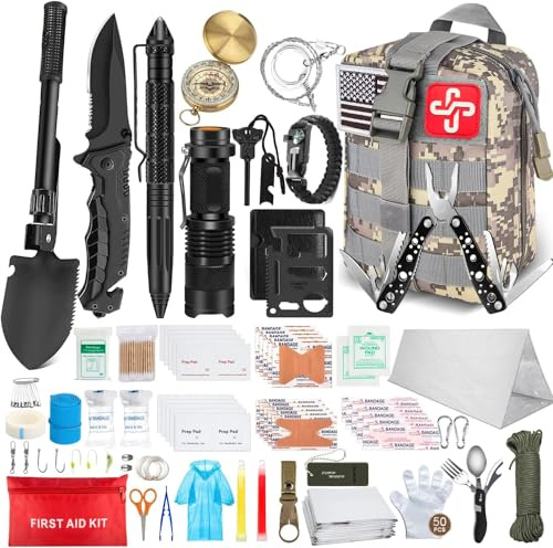 238Pcs Emergency Survival Kit and First Aid Kit, Professional Survival Gear Tool with Tactical Molle Pouch and Emergency Tent for Earthquake, Outdoor Adventure, Camping, Hiking, Hunting