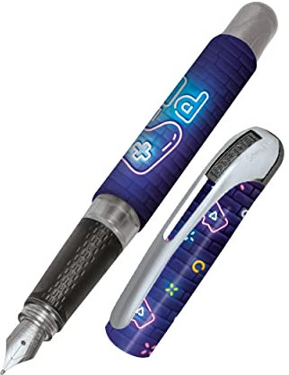 Online Füller College Let's Play, Tinten-Füller für Rechtshänder, ergonomisches Griffstück, Iridiumfeder medium, Standard-Tintenpatronen, inkl. Kombipatrone blau, 1 Stück (1er Pack)