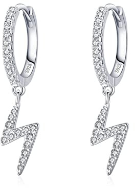 Epoch World 925 Sterling Silber Ohrringe Blitz Ohrhänger Silber Creolen mit Blitz Anhänger Huggie Ohrringe Silber Creolen mit Zirkonia für Damen Frauen Männer und Mädchen