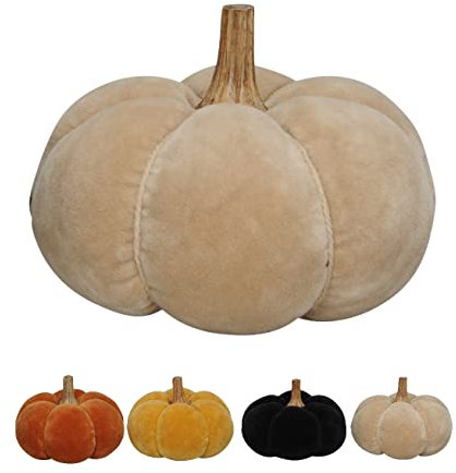 NETPROSHOP Deko Kürbis aus plüschigem Material DM ca. 16 cm x Höhe ca. 12 cm, Farbe:Beige