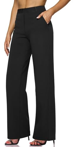 Narcissus Pantalones de Vestir Plisados de Pierna Ancha para Mujer con Trabillas para cinturón/Resistentes a Las Arrugas, Pantalones de Cintura Alta para Ropa de Oficina, Negro -, Large