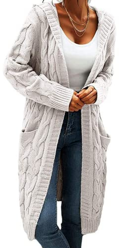 GeGekoko Cárdigan de Punto para Mujer con Capucha, Manga Larga, cárdigan de Punto Grueso, cárdigan de Punto Abierto con Bolsillos