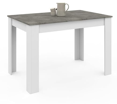 IDMarket - Esstisch, rechteckig, Rozy 4 Personen, weiß, Platte mit Betoneffekt, 110 cm
